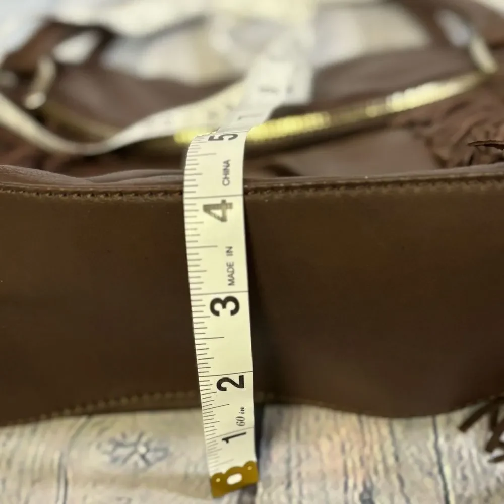 VINTAGE Botkier Chocolate Leather Morgan Boho Fringed Rocker Y2K Satchel Purse